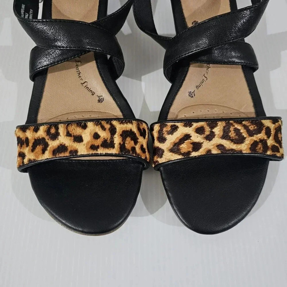NEW Sofft Innis Sandal Womens 9.5 Black Leather Cheetah Print Strappy Wedge - Picture 5 of 13